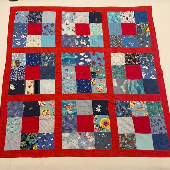 Patchwork Quilt Homemade Smurfs Little Mermaid Clifford - Picture 1 of 16